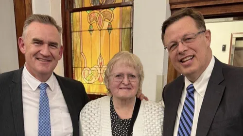 Tammy Anglesey outside the temple