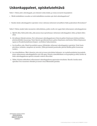 Uskonkappaleet, opiskelutehtävä