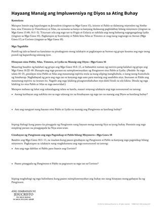 Handout na Hayaang Manaig ang Impluwensya ng Diyos sa Ating Buhay