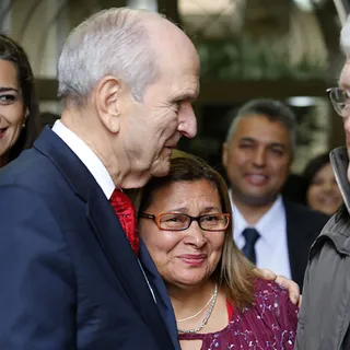 President Nelson visiting with Church members