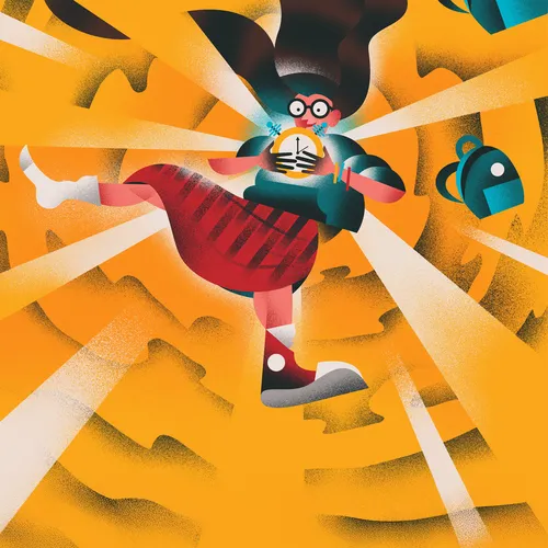 young woman holding a clock