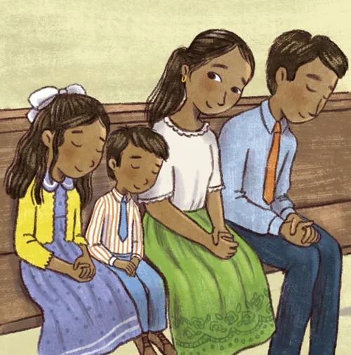 Image of a family sitting in sacrament meeting