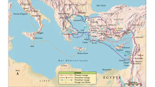 carte des voyages missionnaires de l’apôtre Paul