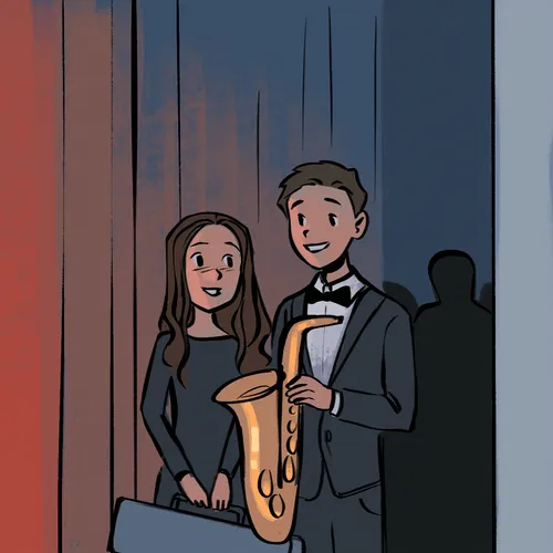 girl and boy at music recital