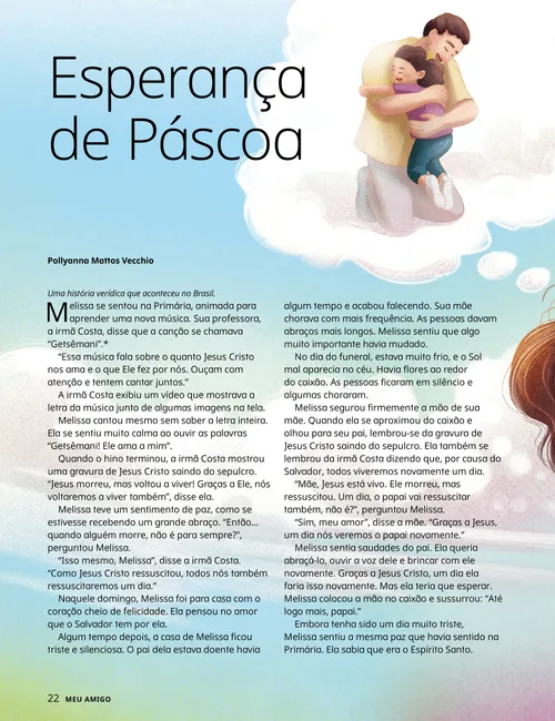 Página em PDF com ilustração de uma menina pensando em abraçar seu pai