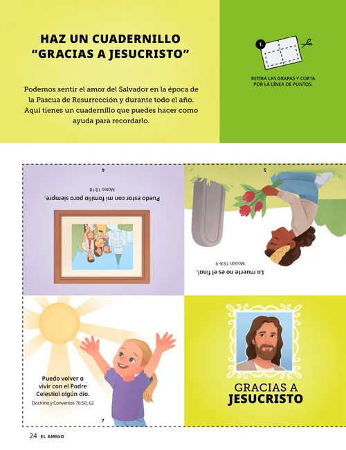 PDF de la página de una manualidad para hacer un cuadernillo con ilustraciones de niños y de Jesucristo