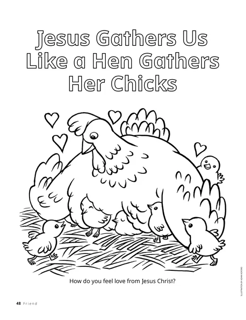 Coloring page PDF of a hen with her chicks