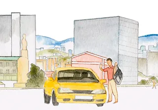 yellow car and man