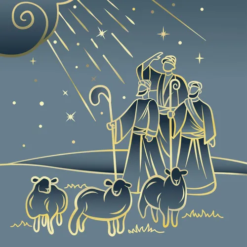 illustration of shepherds looking up at the night sky