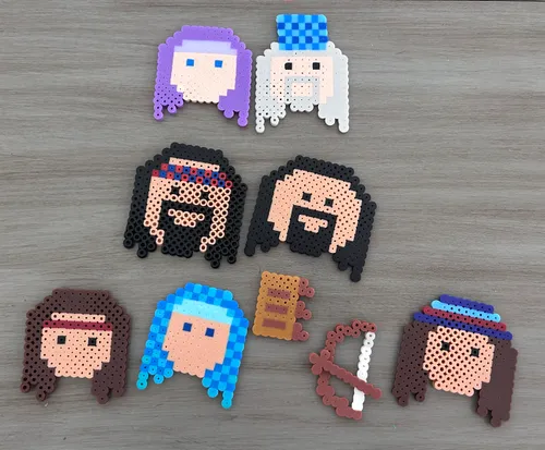 Faces of people from the scriptures made out of plastic beads