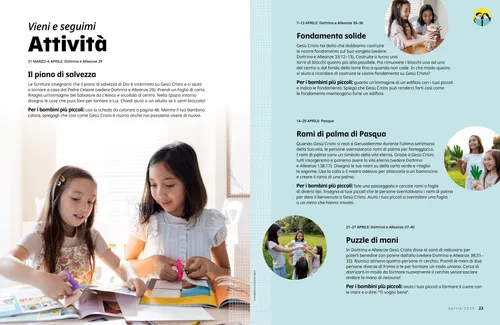 PDF della pagina con due bambine con rami di palma di carta