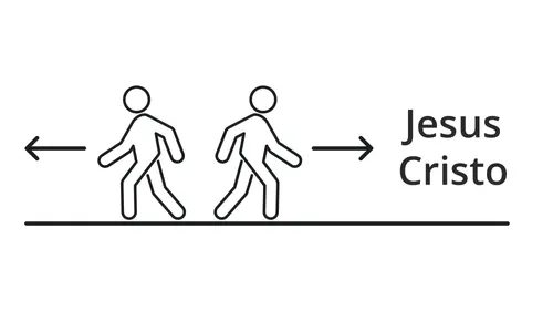 duas figuras de palitos, uma se afastando de Jesus Cristo e a outra caminhando em direção a Ele