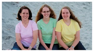 three young women on a beach