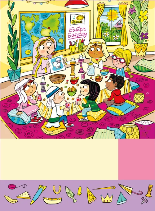 Jeu d’objets cachés avec des enfants de la Primaire lors d’une activité de Pâques