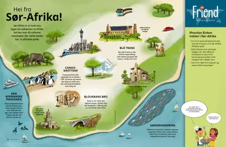 PDF-side av et kart over Sør-Afrika med dyreliv og landemerker