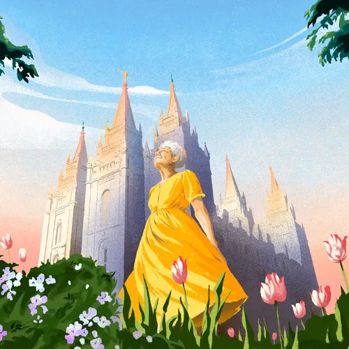 woman outside the Salt Lake Temple