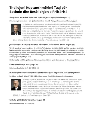 Thellojeni Kuptueshmërinë Tuaj për Betimin dhe Besëlidhjen e Priftërisë