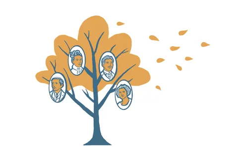 illustration of tree with family pictures on it