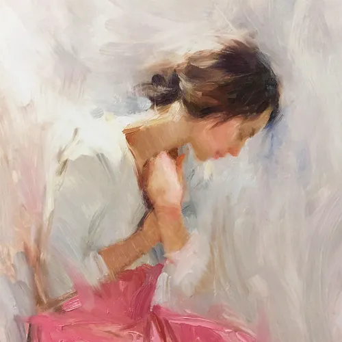 a painting of a woman kneeling and praying