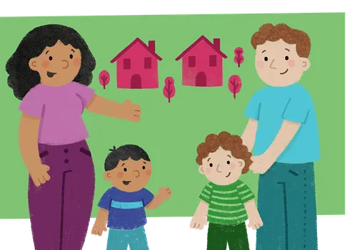 A man and woman introducing their sons to each other