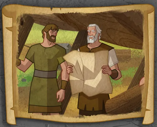 Noah looking at instructions for building the ark.