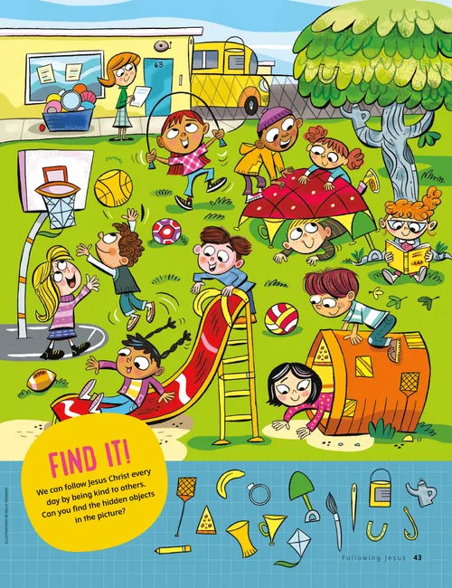 Page PDF with a hidden picture illustration of children playing on a playground