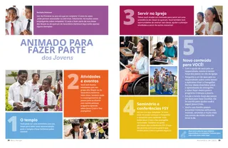 Página em PDF de rapazes e moças fazendo atividades diferentes