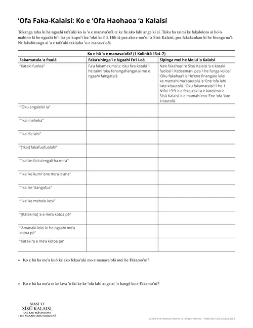 laʻipepa tufa Manavaʻofá: Ko e ʻOfa Haohaoa ʻa Kalaisí