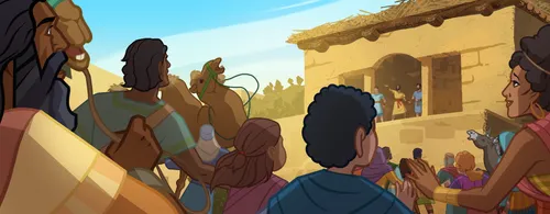 People gather to hear the Apostles speak.