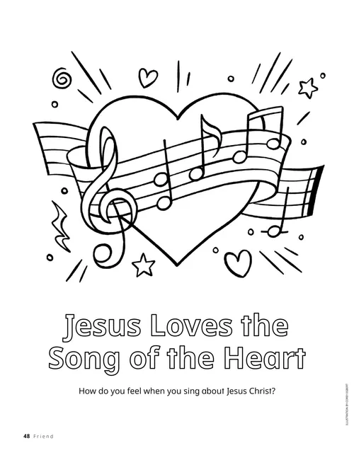 Coloring activity of hearts and music notes