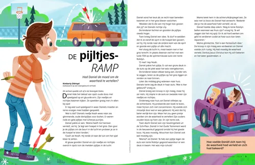 Pdf met een verhaal over een jongen die een auto raakt met een pijltje, en die daarna in een auto zit met zijn moeder