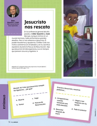 Página en PDF con la ilustración de un niño en la cama mirando una imagen de Jesucristo