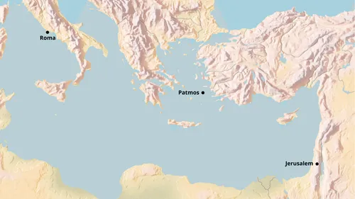 mapa na nagpapakita ng lokasyon ng Roma, Patmos, at Jerusalem