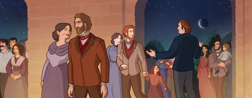 Brigham helping Saints receive blessings in the temple.