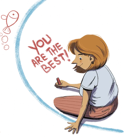 Woman writing ‘You are the best!’ in sidewalk chalk