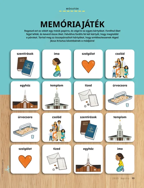 PDF-oldal illusztrációja: párosítós tevékenység Jézus Krisztus követésének a módjairól