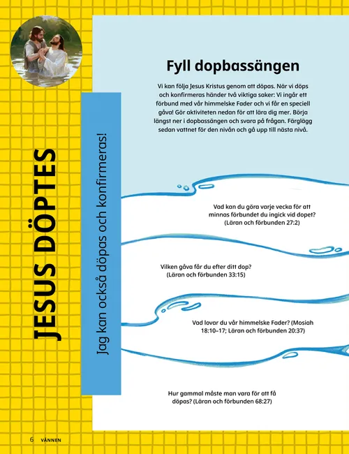 Pdf-sida med färgläggningssida av flicka som döps.