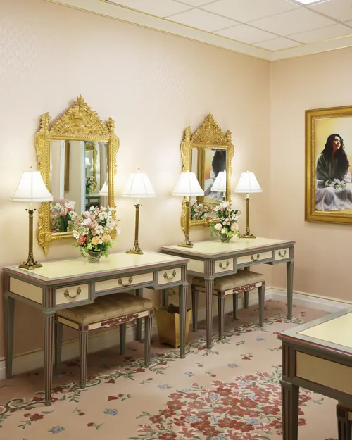 Interior image of the Toronto Ontario Temple inside the Brides’ Room. Image highlights the vanities (dressing tables) inside. 