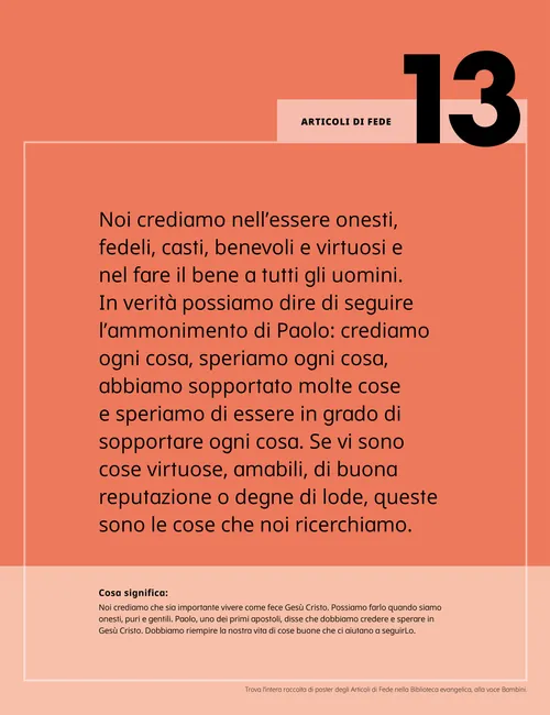 PDF del poster del tredicesimo Articolo di Fede con relativa spiegazione