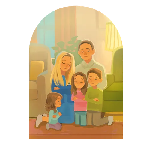 Illustration of family kneeling in prayer
