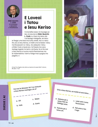 Itulau PDF ma se atatusi o se tamaitiiti i le moega o loo tilotilo i se ata o Iesu Keriso