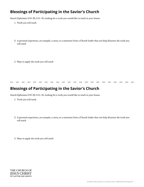 Blessings of Participating in the Savior’s Church handout