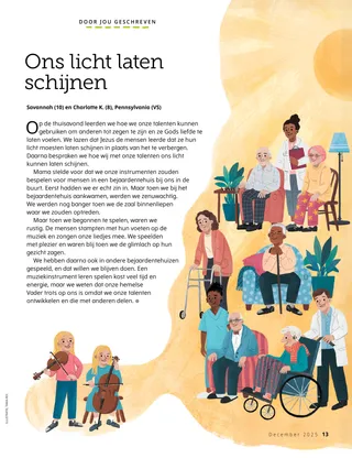 Pdf met twee zussen die viool en cello spelen voor bewoners van een bejaardentehuis