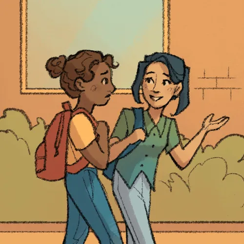 young women walking and talking