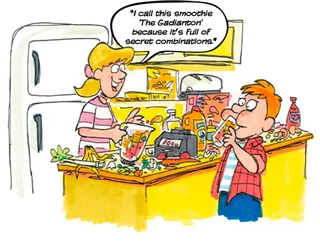 sister and brother in kitchen