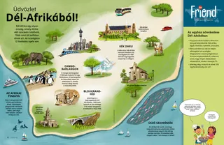 Oldal PDF-változata Dél-Afrika térképével a vadvilággal és tereptárgyakkal