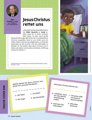 Artikel (PDF) mit einem Jungen im Bett, der ein Bild von Jesus Christus betrachtet