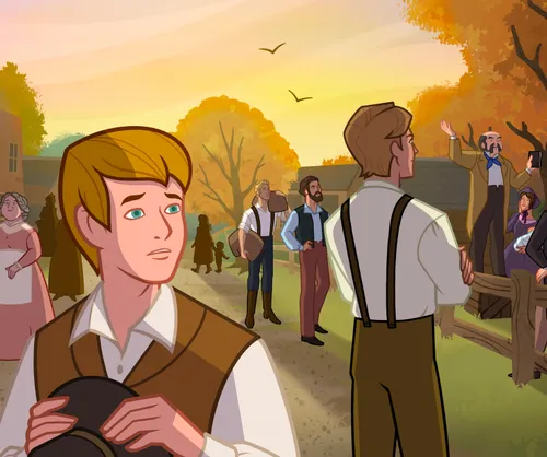 Joseph Smith watching a man preach to a group