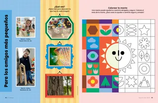 Página en PDF con actividad para colorear una manta e imágenes ampliadas de burbujas, peces y corteza de árbol