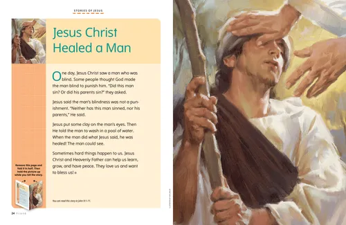Page PDF of an illustration of Jesus Christ’s hands healing a blind man